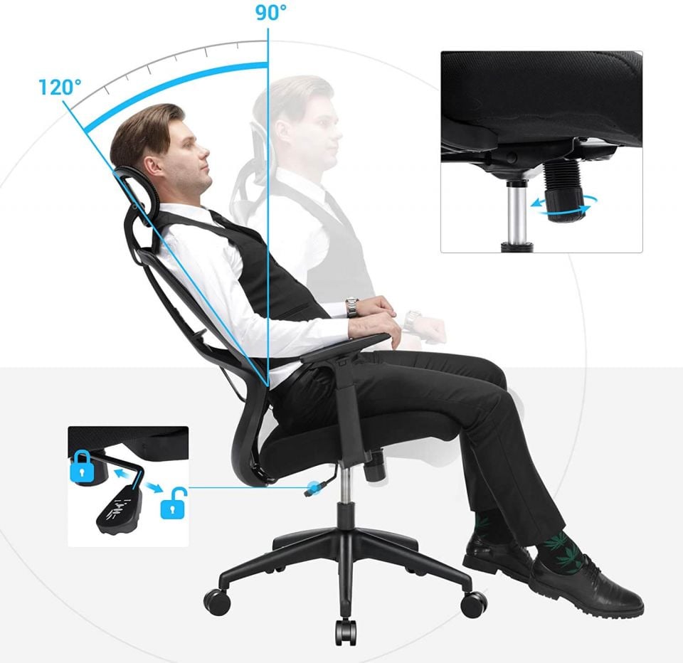 Ergonomische bureaustoel met rugsteun en inklapbare armleuningen