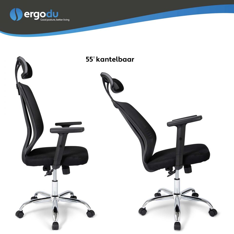 Ergodu ergonomische bureaustoel met verstelbare armleuningen kantelbaar