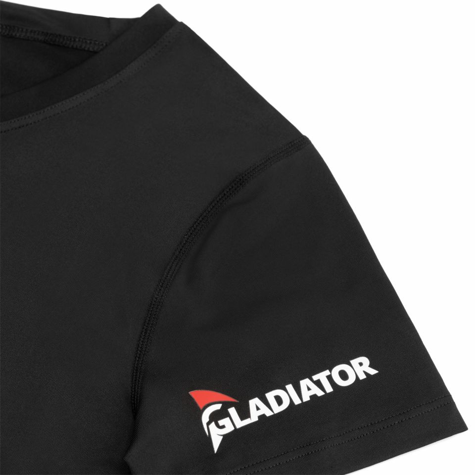 gladiator sports compressieshirt dames in zwart logo gefotografeerd