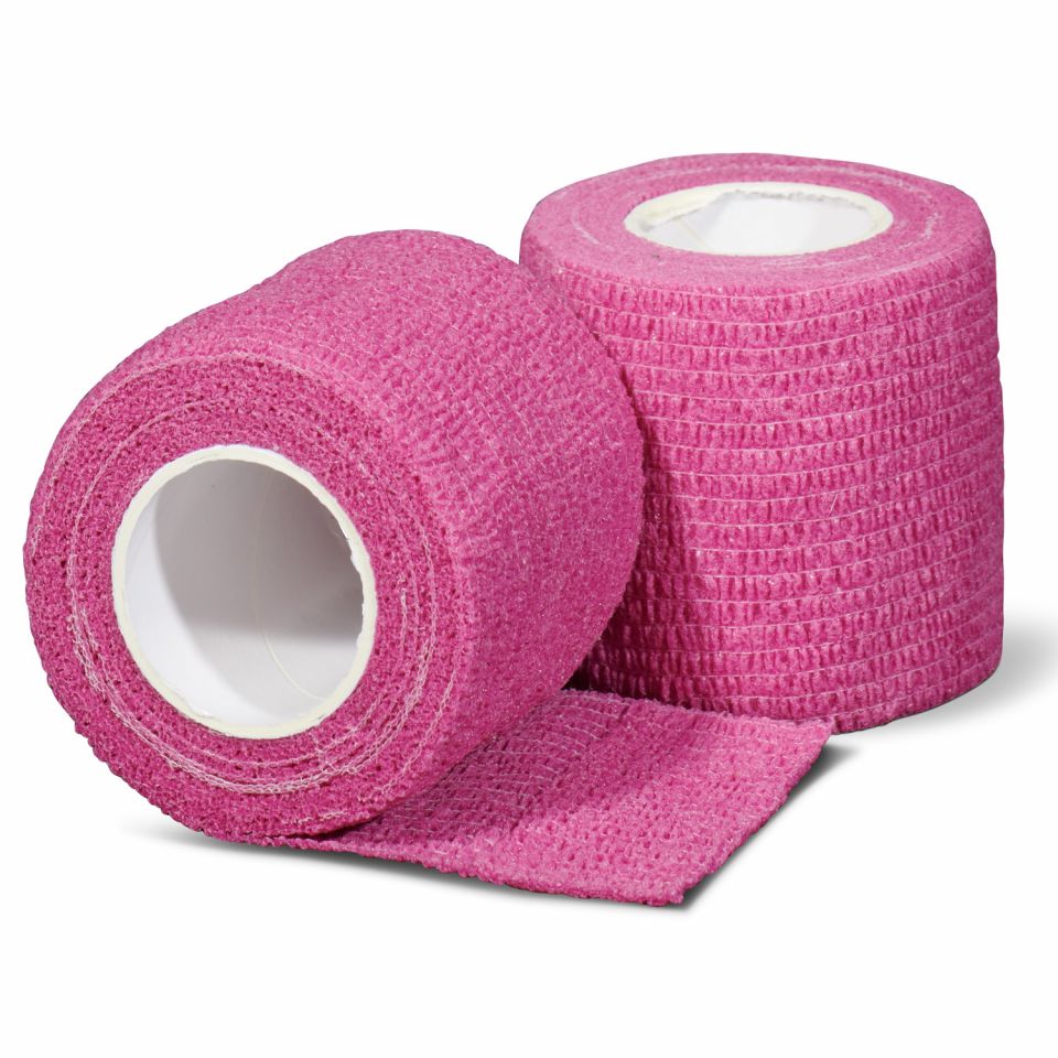 Gladiator sports ondertape bandage per rol roze voor- en achterzijde