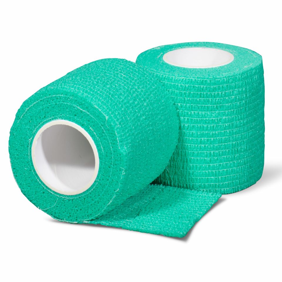Gladiator sports ondertape bandage per rol turquoise voor- en achterzijde