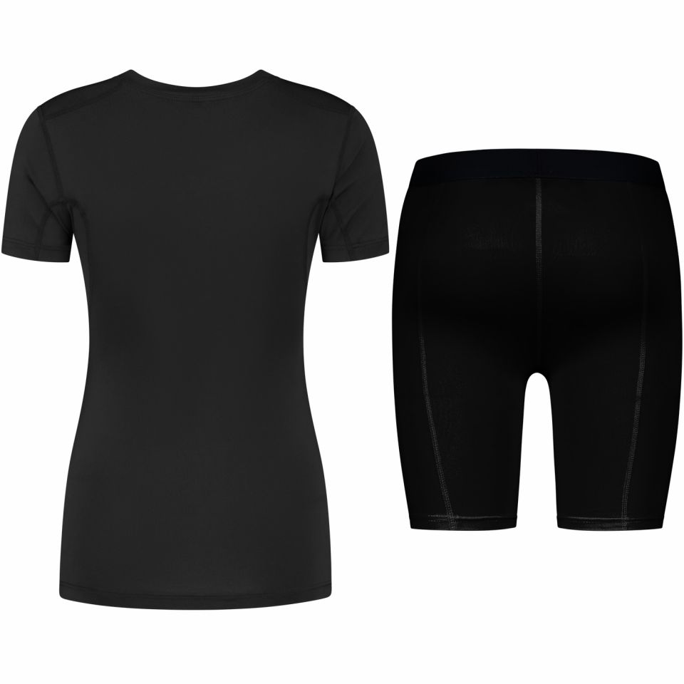 gladiator sports pakket compressiebroek en shirt dames in zwart van achteren gefotografeerd