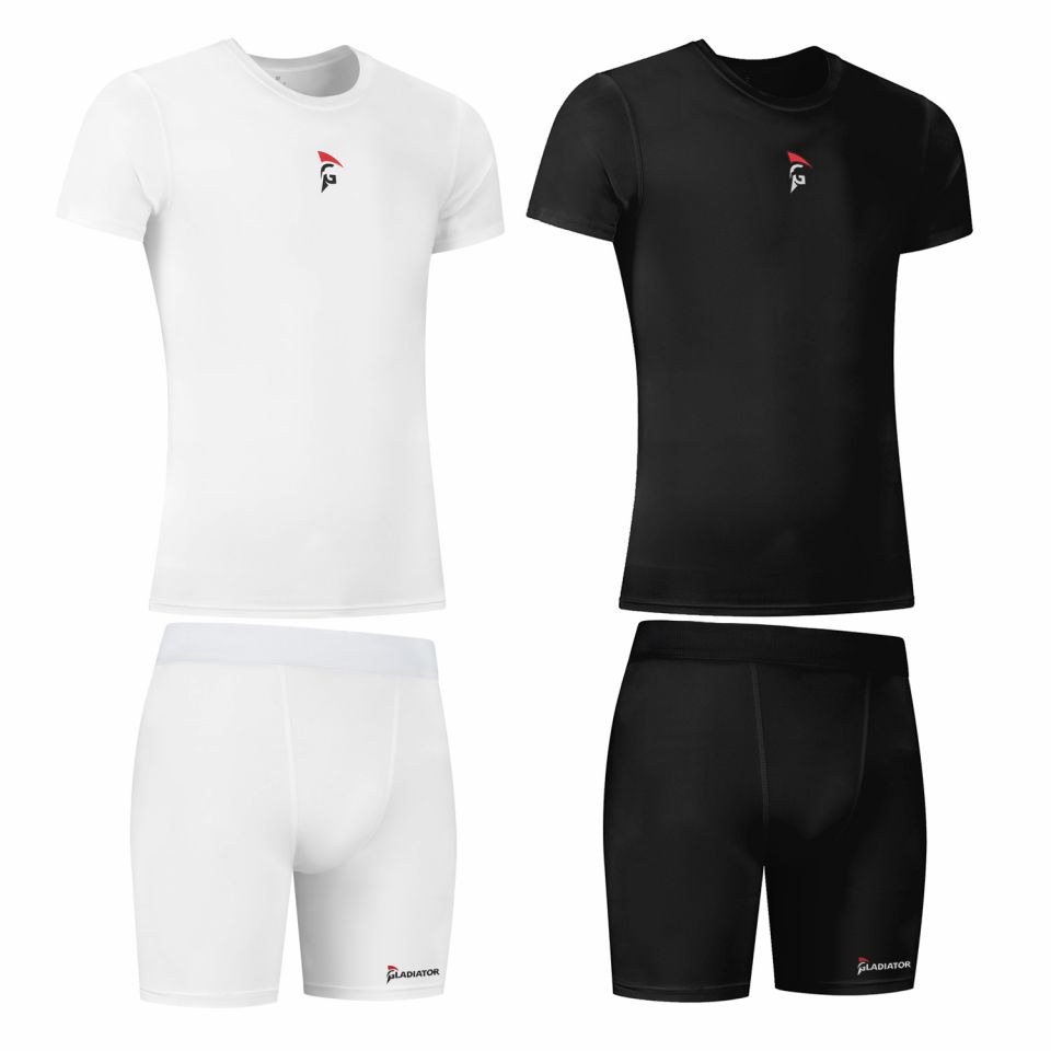 gladiator sports pakket compressiebroek en shirt heren in zwart en wit