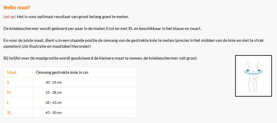 Maattabel volleybal kniebeschermer