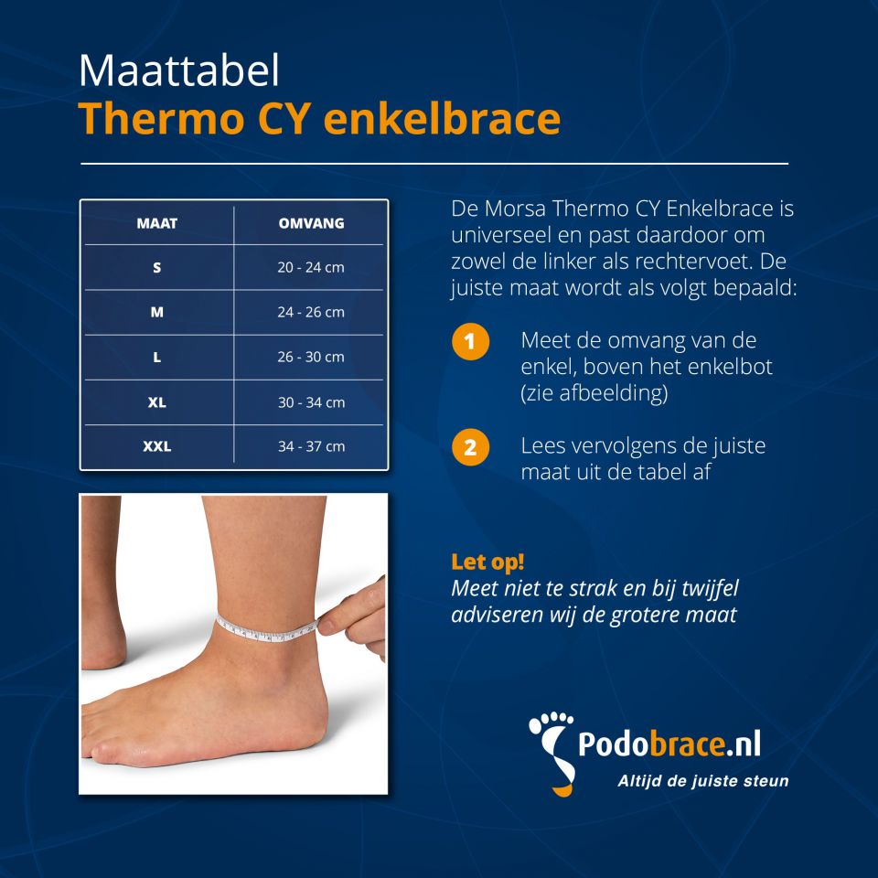 Maattabel Morsa Thermocy enkelbrace