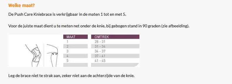 Maattabel Push Care kniebrace