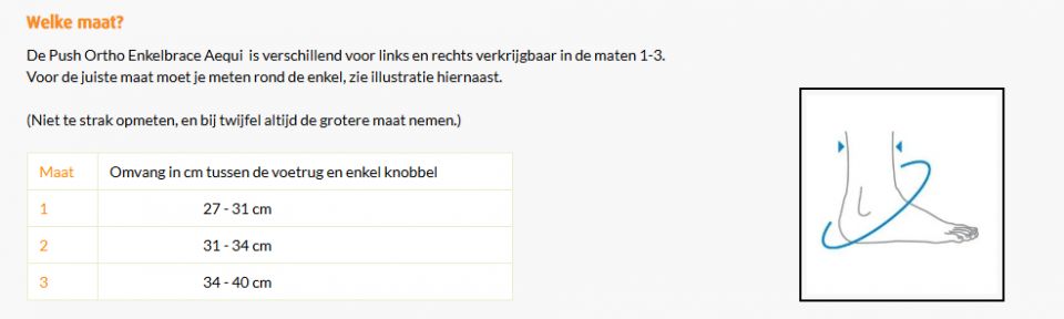 Maattabel Push Ortho Enkelbrace Aequi