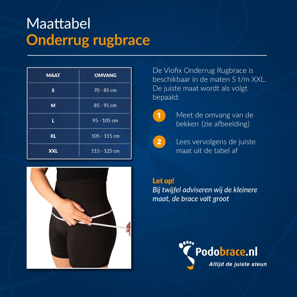 Viofix Rugbrace Onderrug maattabel