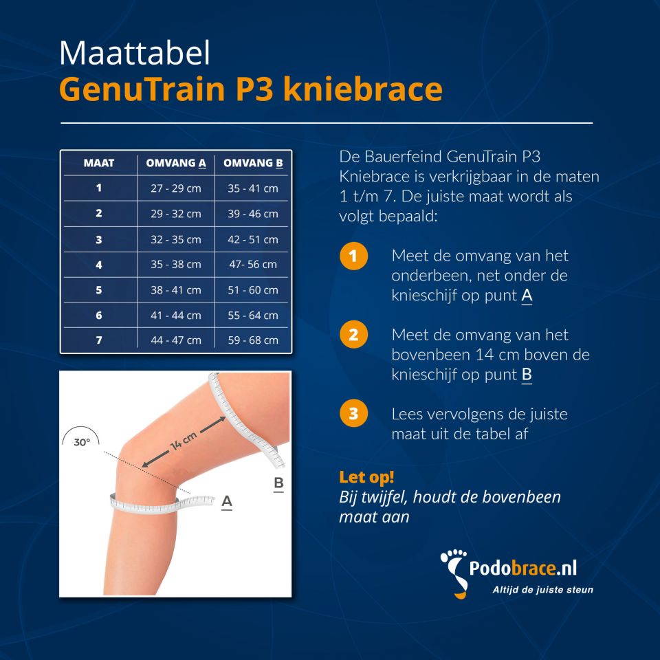 Maattabel Bauerfeind GenuTrain P3 Knie brace