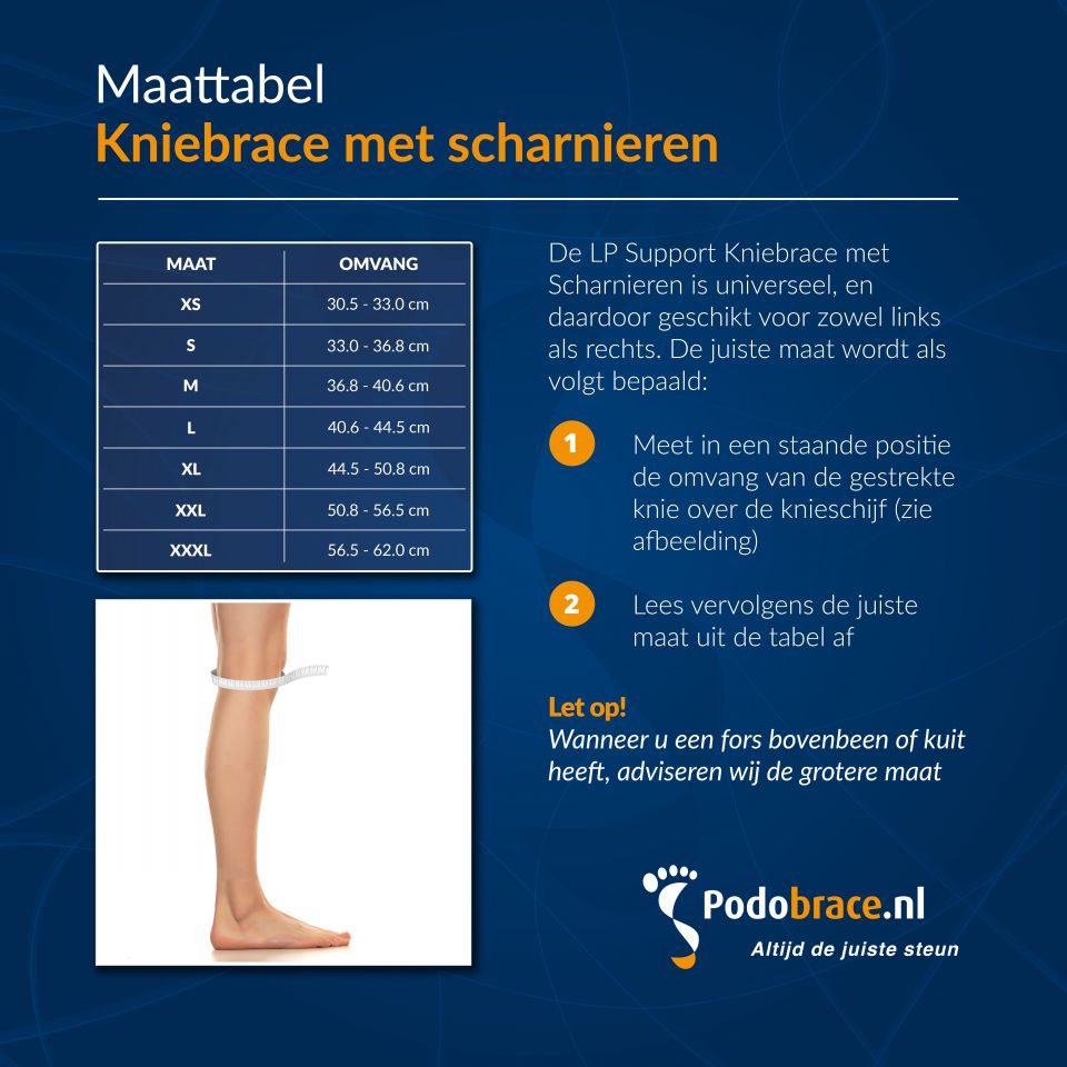 Maattabel LP Support Kniebrace met scharnieren