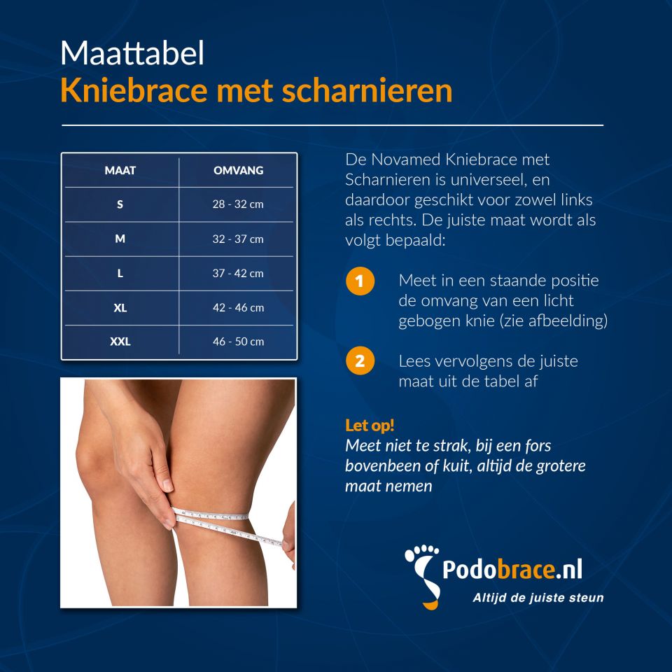 novamed kniebrace met scharnieren maattabel