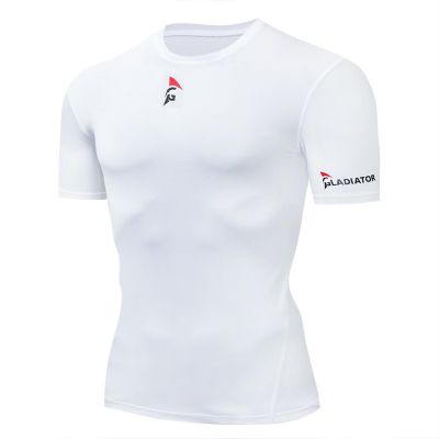 gladiator sports pakket compressiebroek en shirt heren shirt in wit vanaf de zijkant gefotografeerd