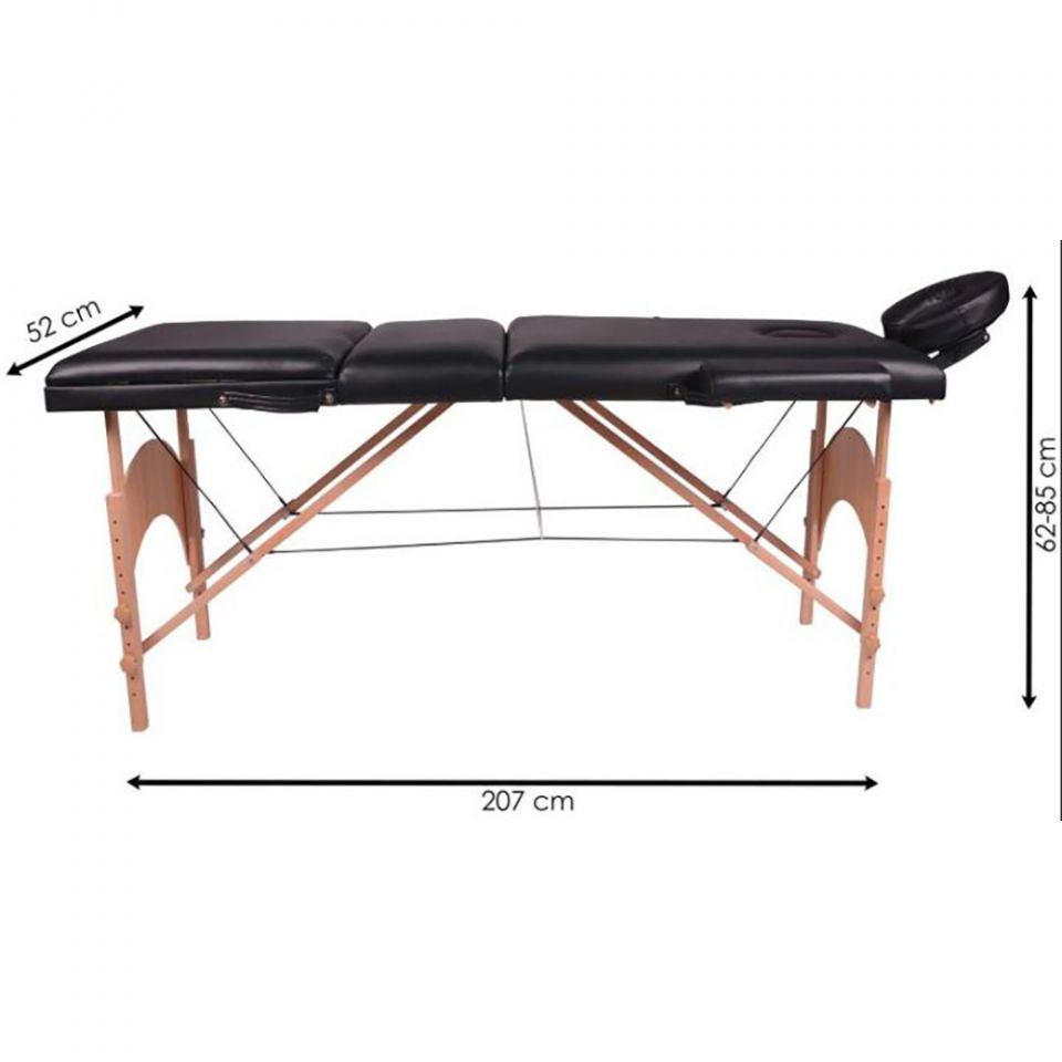 medidu massage tafel houten frame inklapbaar afmetingen wanneer uitgeklapt