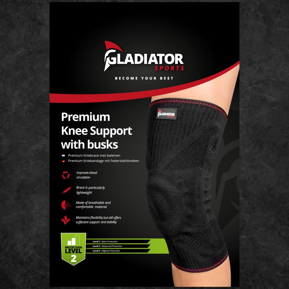Verpakking kniebrace met baleinen gladiator voorkant